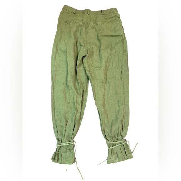 Anthropologie Ankle Tie Linen Trousers in Dark Olive Size 12 - Picture 5 of 10